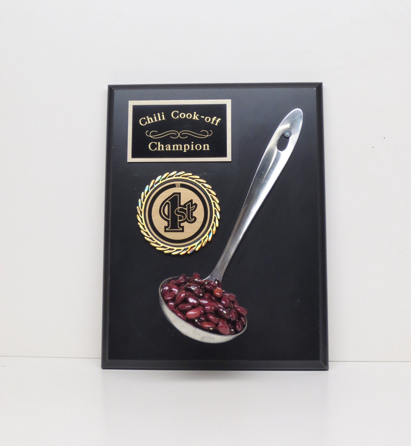 Chili Cook Off Trophy Plaque w/ Ladle & Real Kidney Beans Custom Engraved 9" x 7" Handmade Unique Custom Award Chili Competition Champion