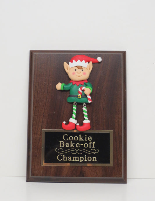 Ugliest Ugly Sweater Trophy Plaque Elf Dangle Legs Best Decorated Door Office House Gingerbread Cookie Bake Off Holiday Christmas Decor