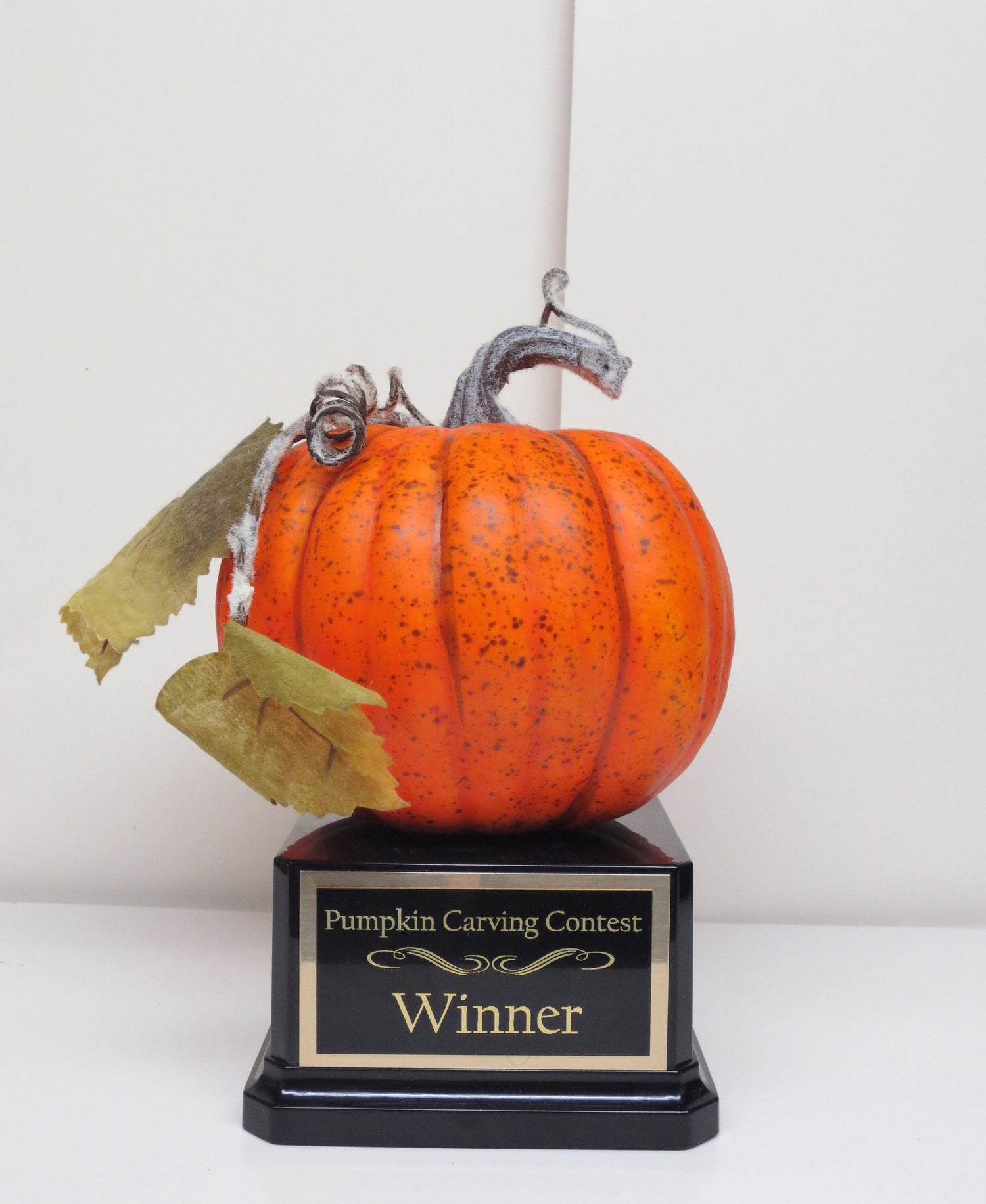 Halloween Trophy Rustic Speckled Pumpkin with Leaves Carving Contest Trophy or Best Costume Contest Jack O Lantern Halloween Decor