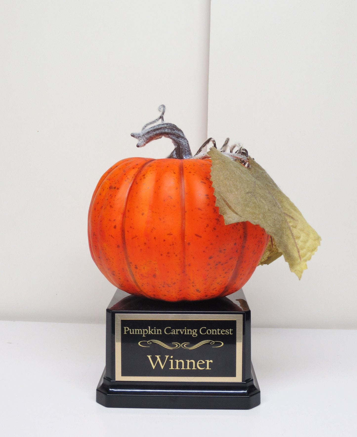 Halloween Trophy Rustic Speckled Pumpkin with Leaves Carving Contest Trophy or Best Costume Contest Jack O Lantern Halloween Decor