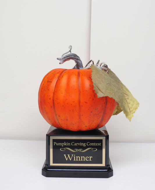 Halloween Trophy Rustic Speckled Pumpkin with Leaves Carving Contest Trophy or Best Costume Contest Jack O Lantern Halloween Decor
