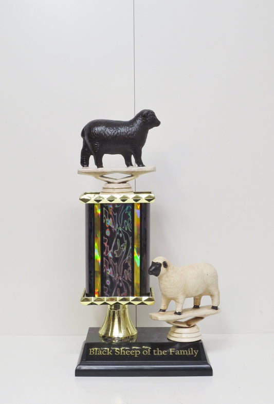 Funny Trophy Black Sheep of the Family Award Gag Gift Hand Painted Funny Family Holiday Black Sheep White Sheep Personalized Custom Engraved