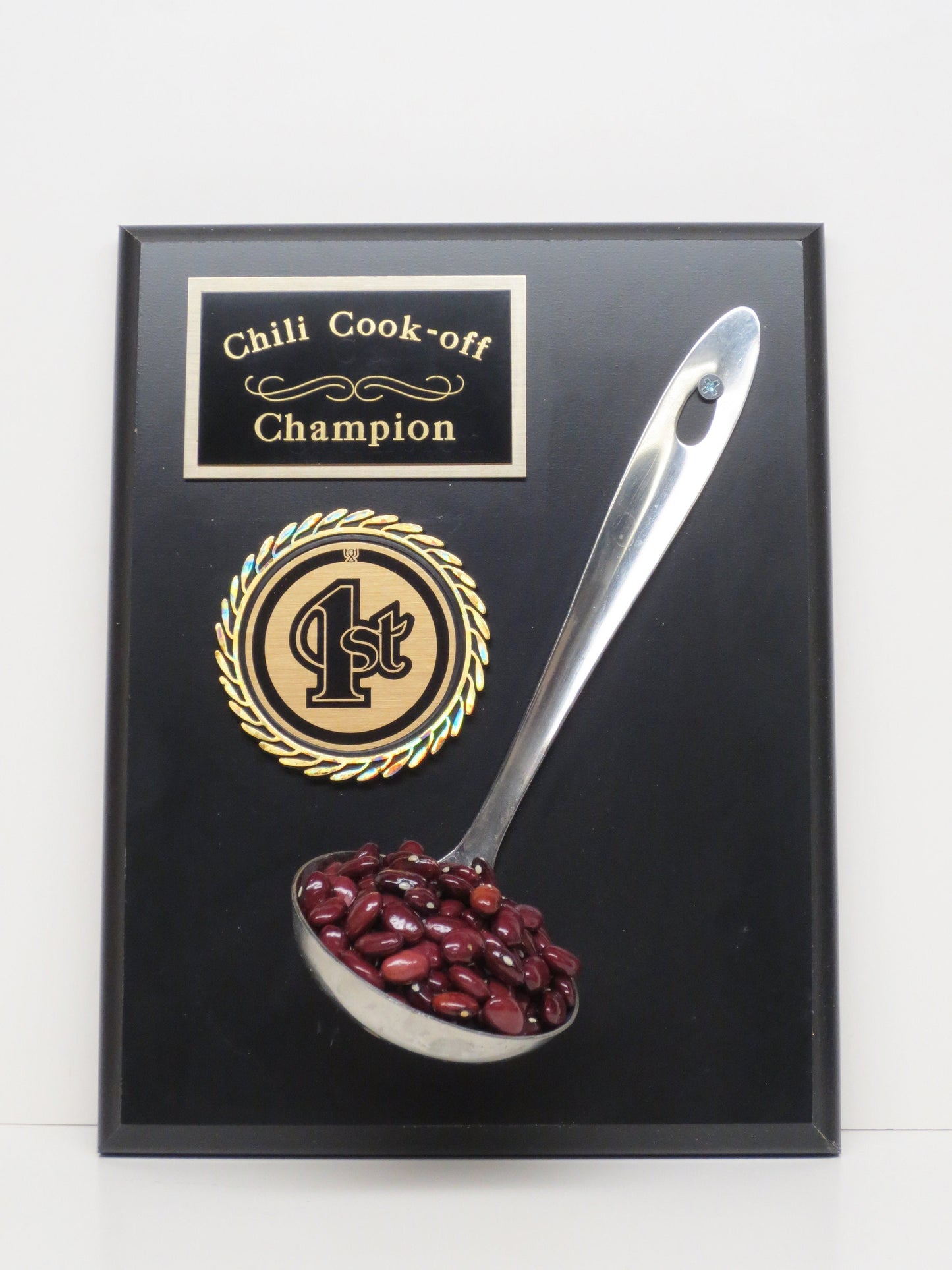 Chili Cook Off Trophy Plaque w/ Ladle & Real Kidney Beans Custom Engraved 9" x 7" Handmade Unique Custom Award Chili Competition Champion