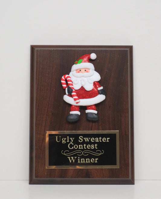 Ugliest Ugly Sweater Trophy Plaque Candy Cane Santa Best Decorated Door Office House Gingerbread Cookie Bake Off Holiday Christmas Decor