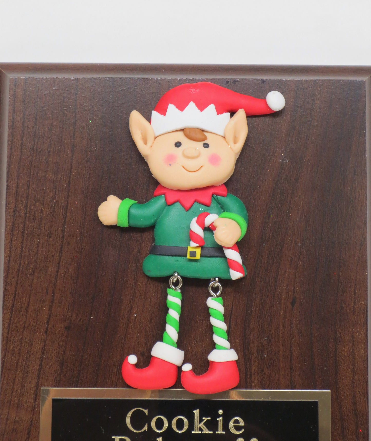 Ugliest Ugly Sweater Trophy Plaque Elf Dangle Legs Best Decorated Door Office House Gingerbread Cookie Bake Off Holiday Christmas Decor