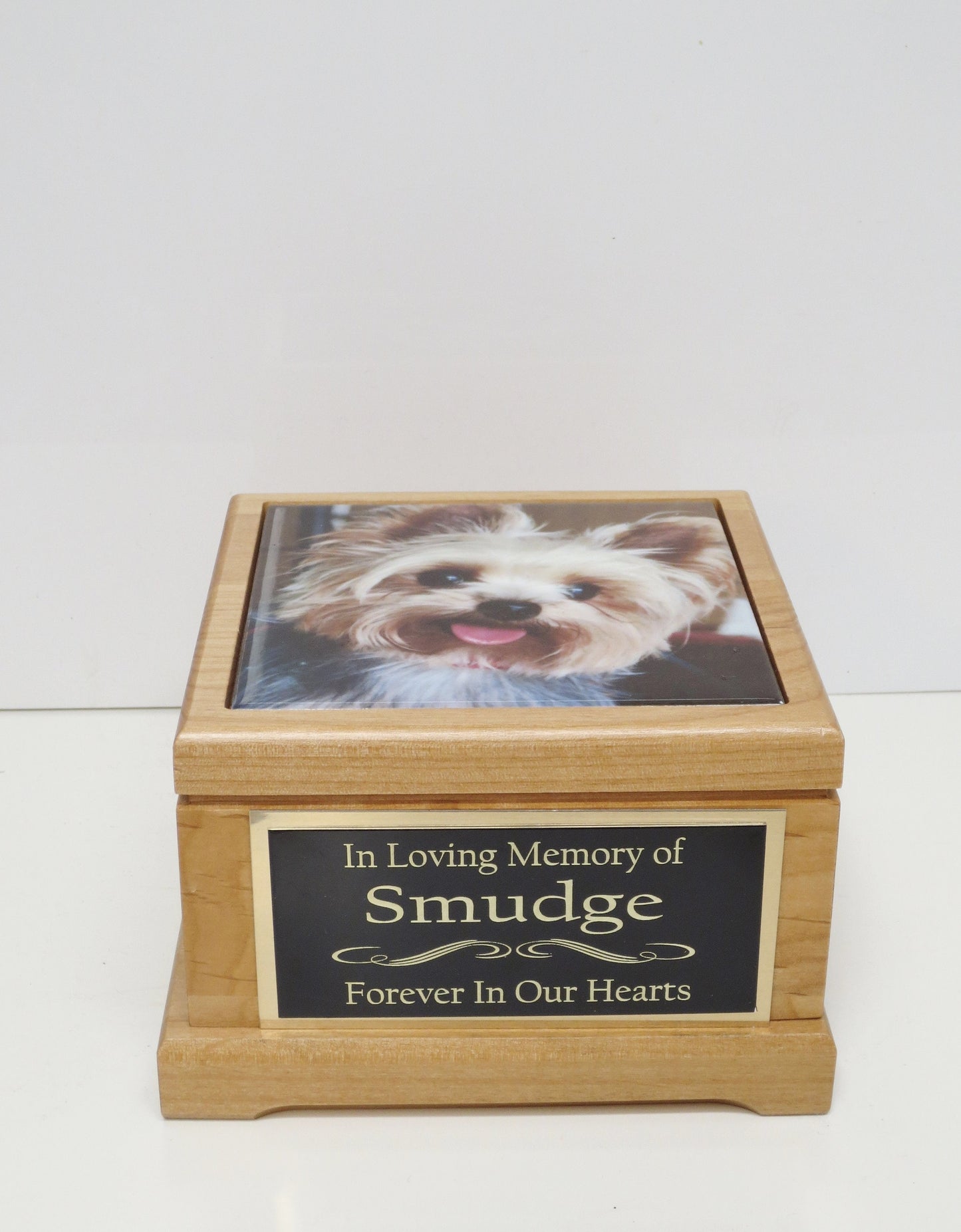 Pet Urn Dog Urn Pet Memorial Keepsake Box Yorkie Cremation Urn Custom Photo Tile & Tag Red Alder Small Dog / Animal Cat Urn Up To 25lbs