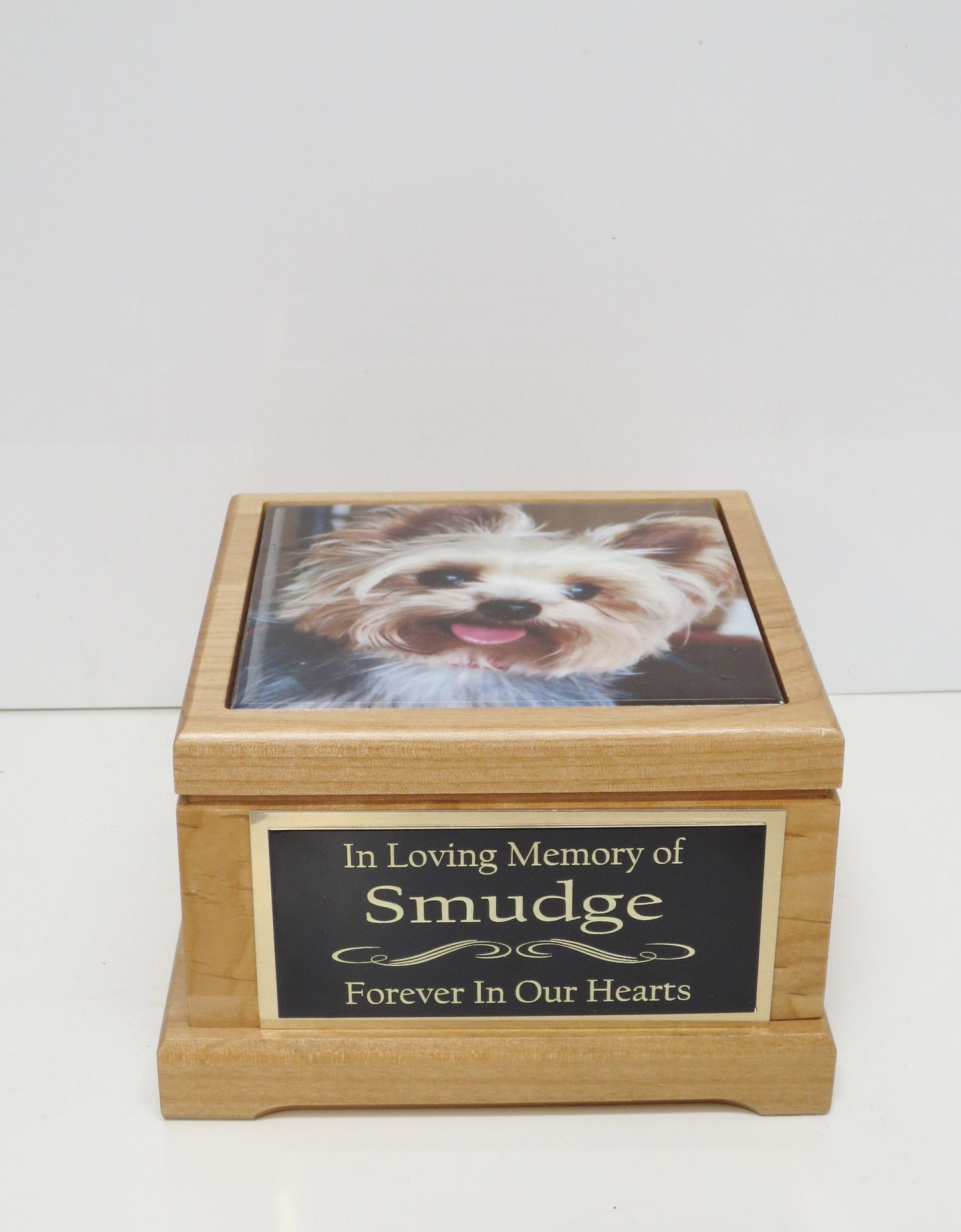 Small Dog Urn Pet Urn Pet Memorial Keepsake Box Cremation Urn Custom Photo Tile & Brass Tag Red Alder Small Dog / Animal Cat Urn Up To 25lbs