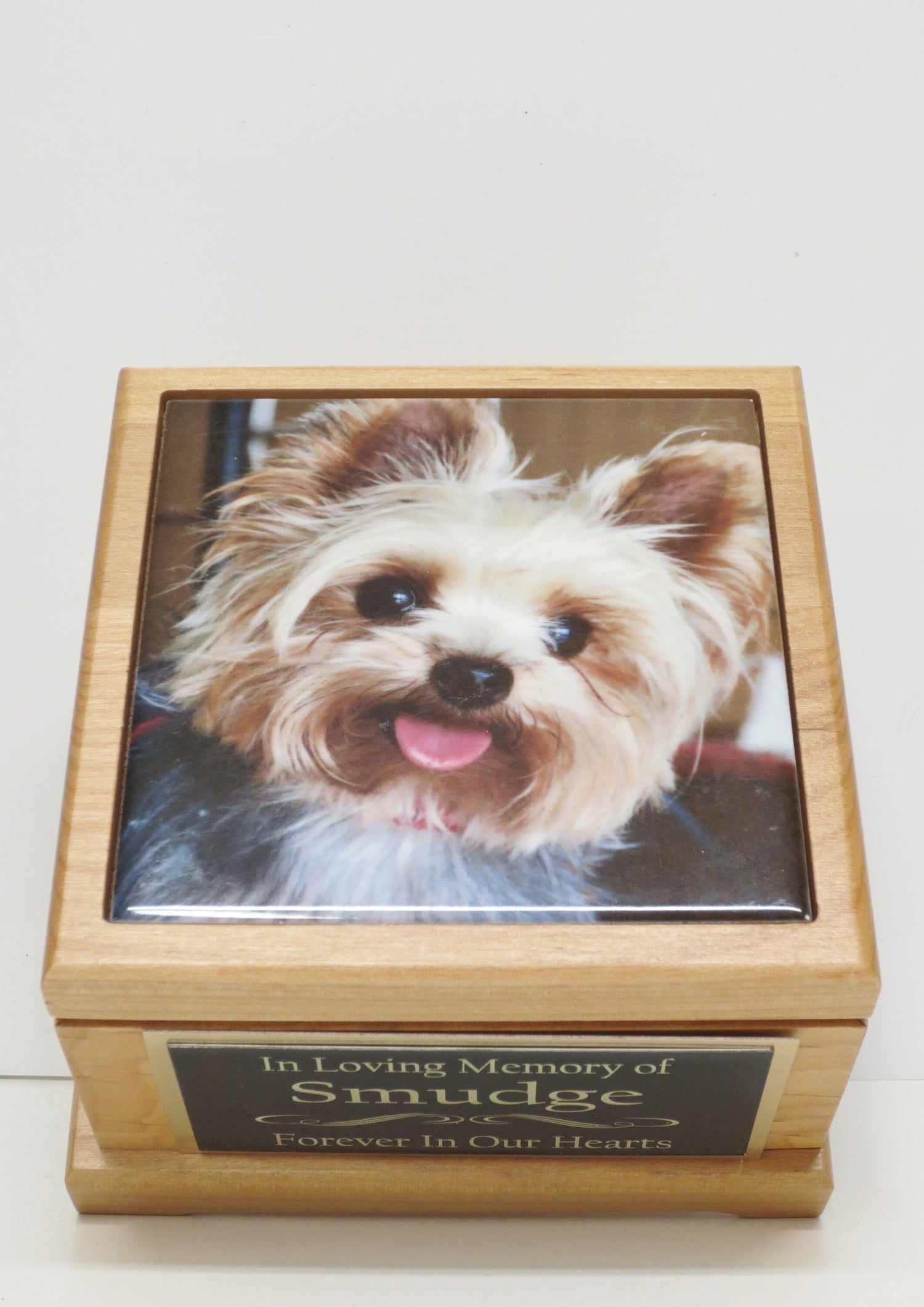 Pet Urn Dog Urn Pet Memorial Keepsake Box Yorkie Cremation Urn Custom Photo Tile & Tag Red Alder Small Dog / Animal Cat Urn Up To 25lbs