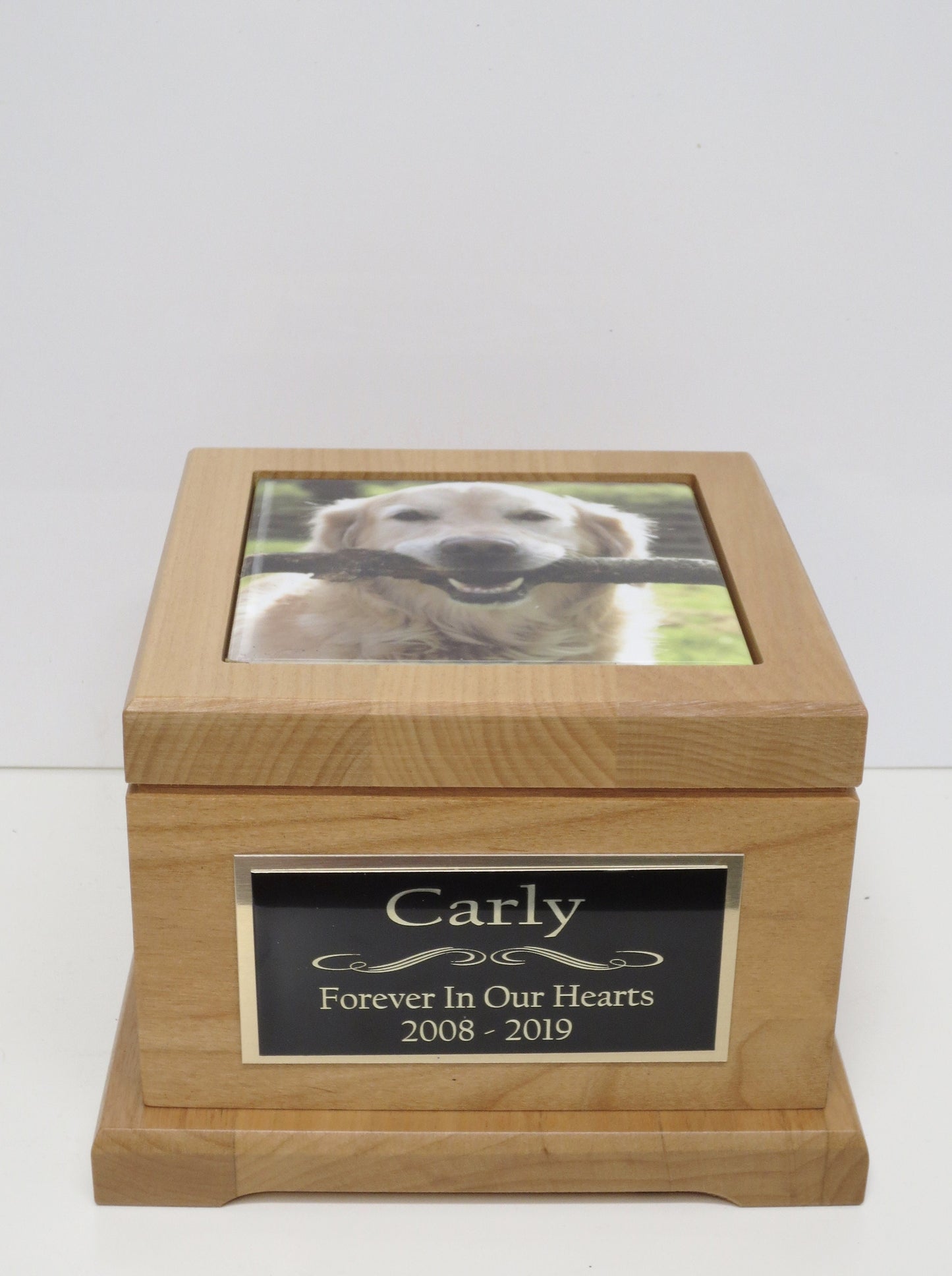 Pet Urn Dog Urn Pet Memorial Keepsake Cremation Urn Custom Photo Tile & Personalized Brass Tag Red Alder Medium Dog Urn UpTo 60lb