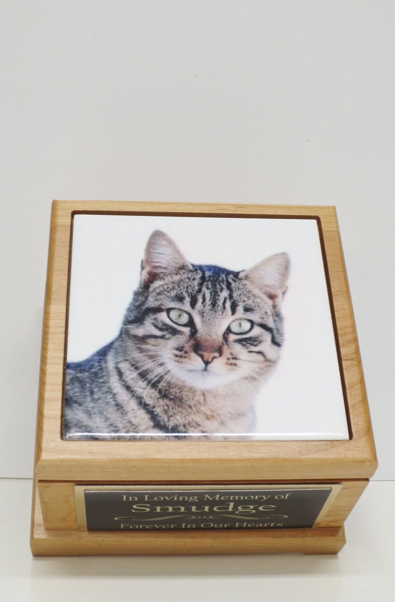 Cat Urn Pet Urn Pet Memorial Keepsake Cremation Urn Kitty Small Animal Custom Urn Photo Tile & Personalized  Custom Tag Red Alder Wood Urn