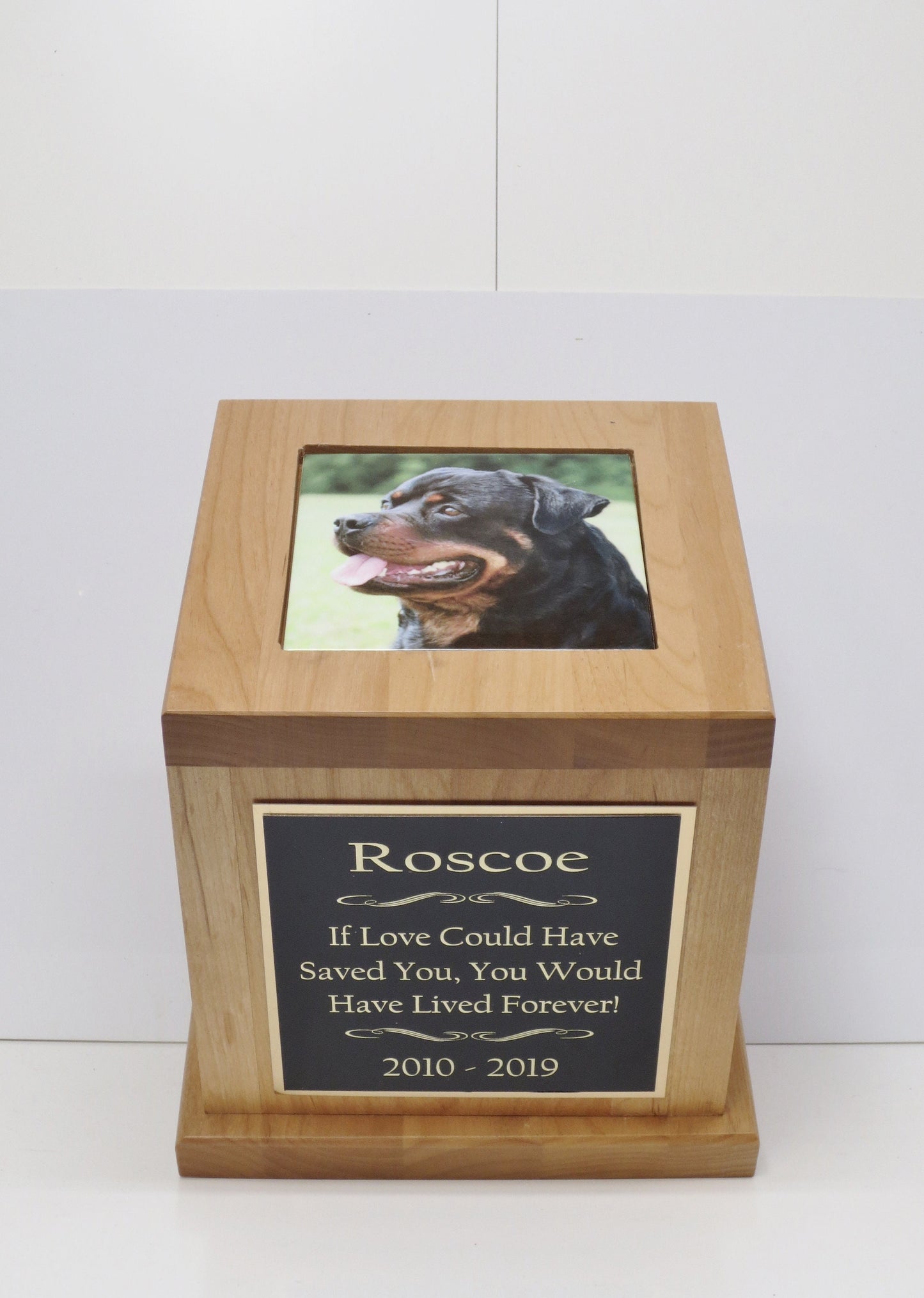 XL Dog Urn Pet Urn Memorial Keepsake Cremation Urn Custom Photo Tile & Personalized Custom Tag Beautiful Red Alder Up To Extra Large 150 lbs