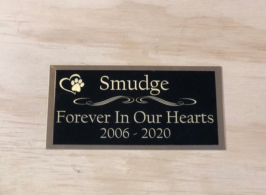 Personalized Dog Urn Engraved Name Plate Cremation Cat Urn Pet Urn Black/Gold Backing Engraved Plate Name Plaque Name Plate Memorial Plaque