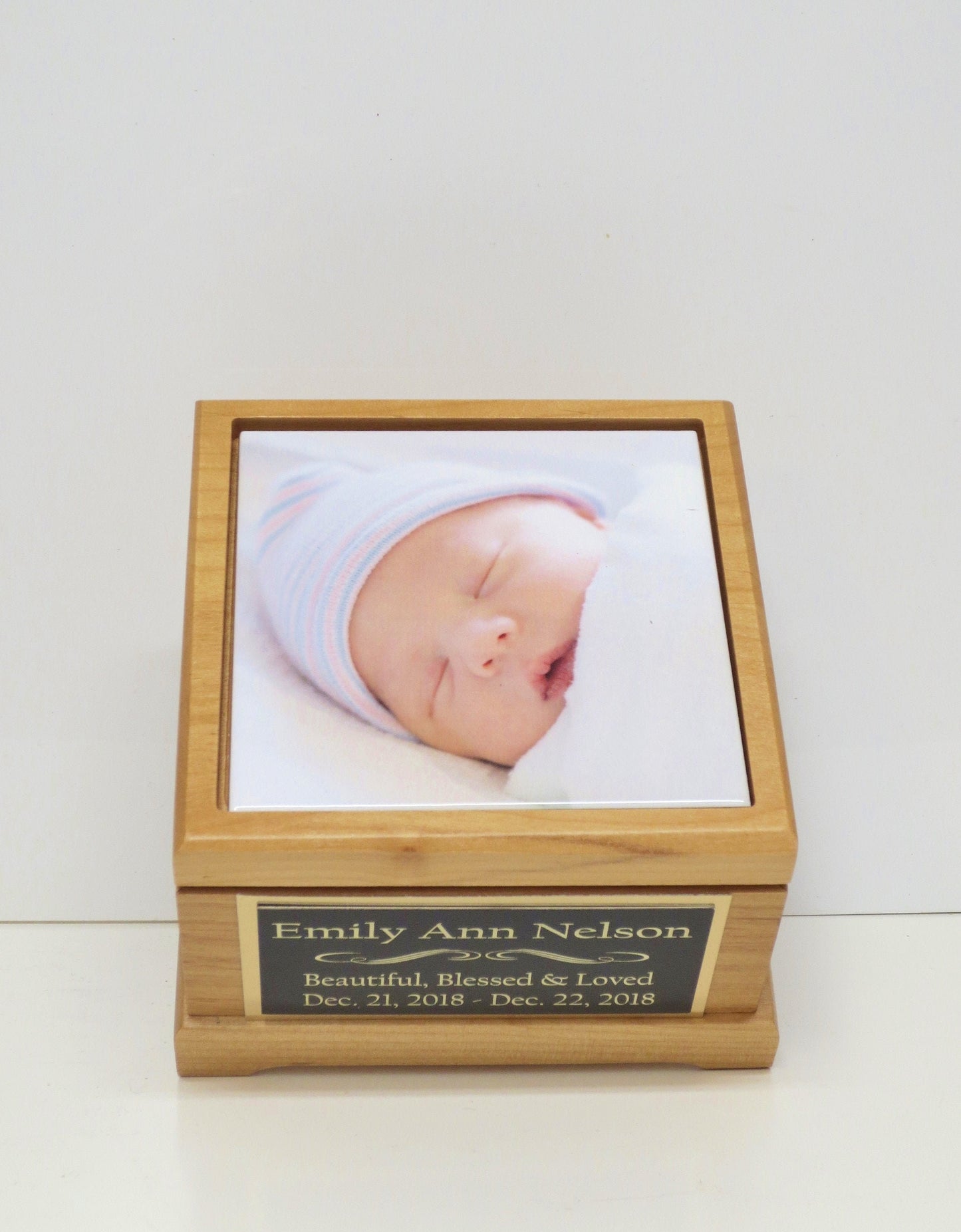 Baby Photo Urn For Ashes Infant Child Urn Baby Cremation Memorial Human Tile Photo & Personalized Engraved Tag Memorial Keepsake To 25 lbs