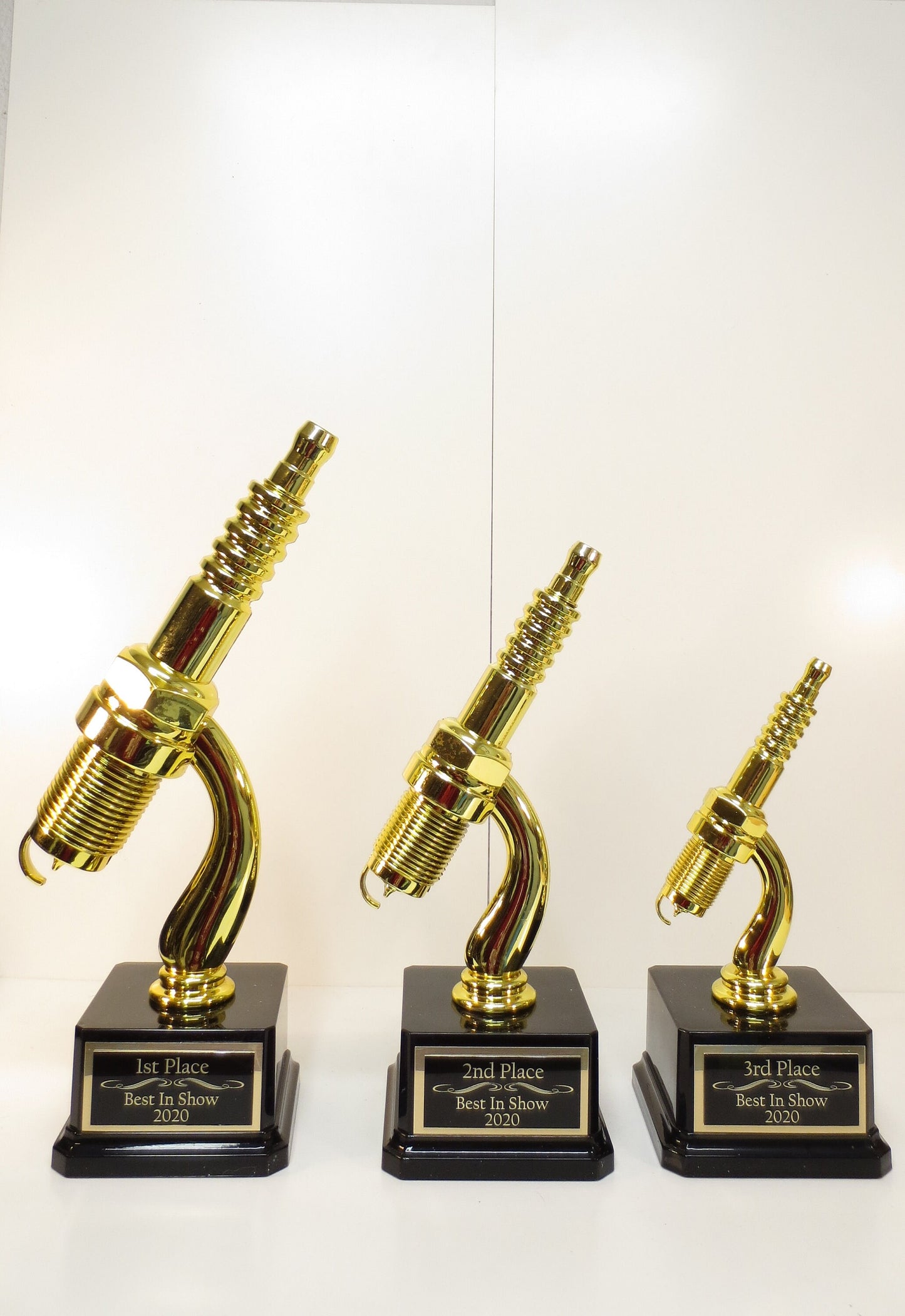 Car Show Trophies Set of 3 Spark Plug Trophy Racing Trophy 12" 10" and 8" Plastic Gold Spark Plug Award Winner Best In Show Custom Engraved