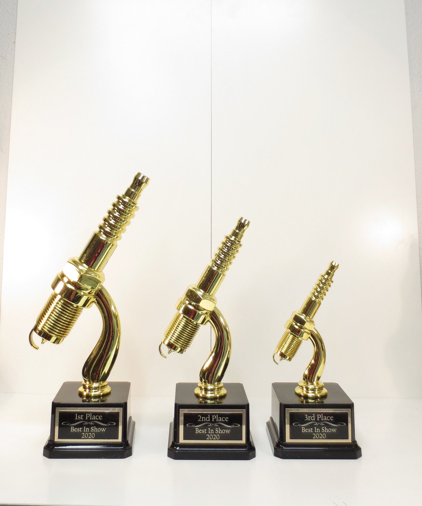 Car Show Trophies Set of 3 Spark Plug Trophy Racing Trophy 12" 10" and 8" Plastic Gold Spark Plug Award Winner Best In Show Custom Engraved
