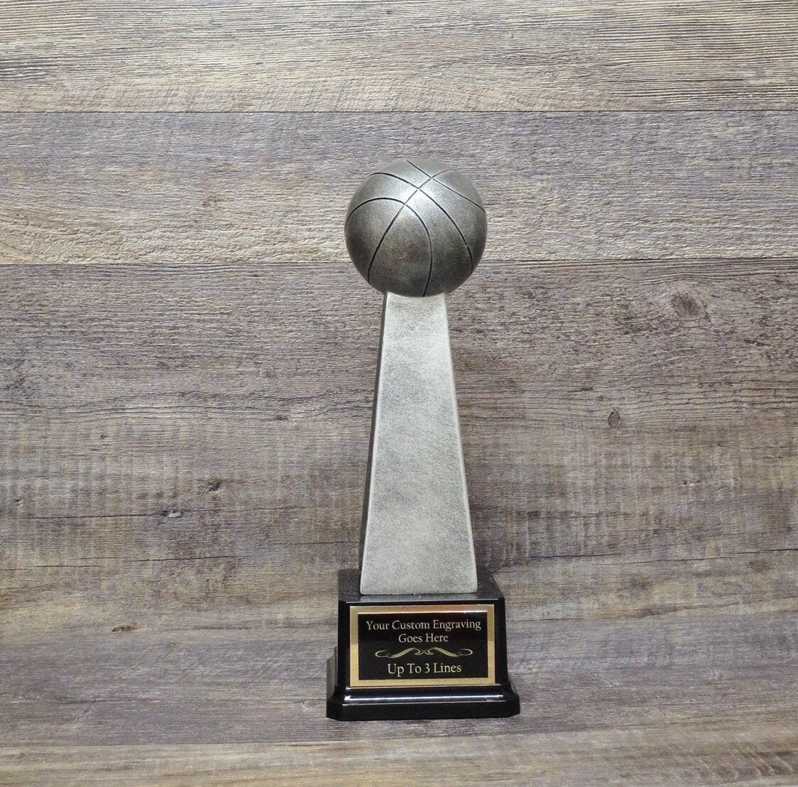 Basketball Trophy Award FBBL FBL Madness Trophy 12" Antique Silver Trophy Fantasy Basketball League Bracket Champion Team Personalized