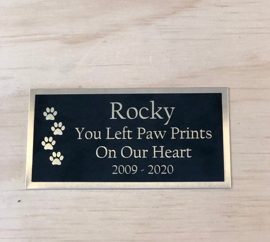 Dog Urn Plaque Engraved Name Plate Cremation Urn Cat Urn Pet Urn Black with Gold Backing Engraved Name Plate Memorial Plaque