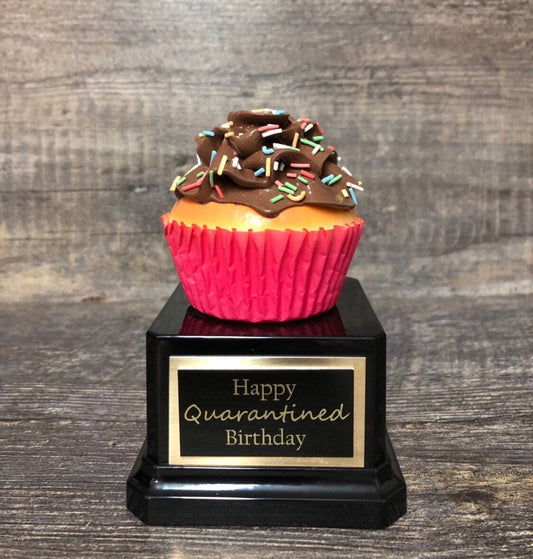 Cupcake Trophy Birthday Quarantine Gag Gift Social Distancing Happy Birthday Cupcake Dessert Trophy From A Distance Funny Trophy Adult Humor