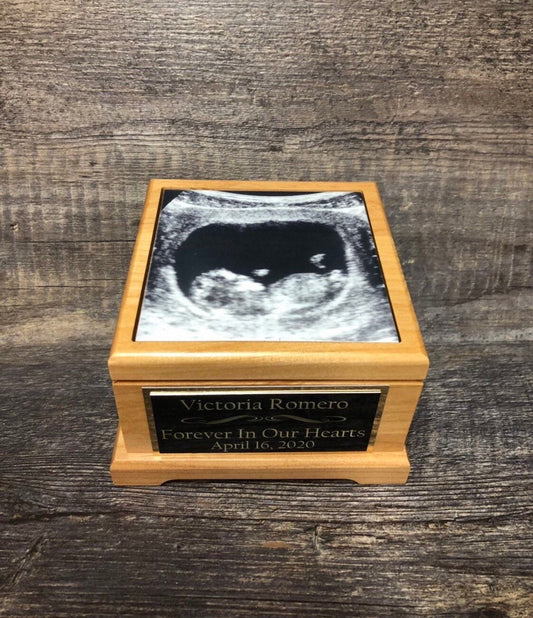 Miscarriage Urn Baby Urn Ultrasound Photo Cremation Urn Baby Urn For Ashes Infant Urn Tile & Personalized Engraved Tag Memorial