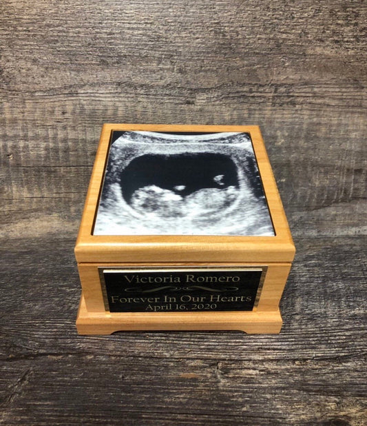 Custom Miscarriage Memorial Urn Ultrasound Photo Cremation Urn Baby Urn For Ashes Infant Urn Tile & Personalized Engraved Tag Memorial
