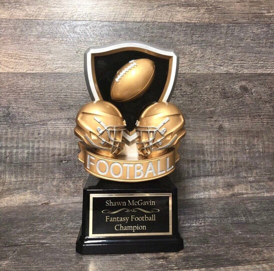 Fantasy Football Trophy ** See DESCRIPTION** Custom FFL Trophy 11" Football Shield Helmets FFL Winner League Champion Champ Award