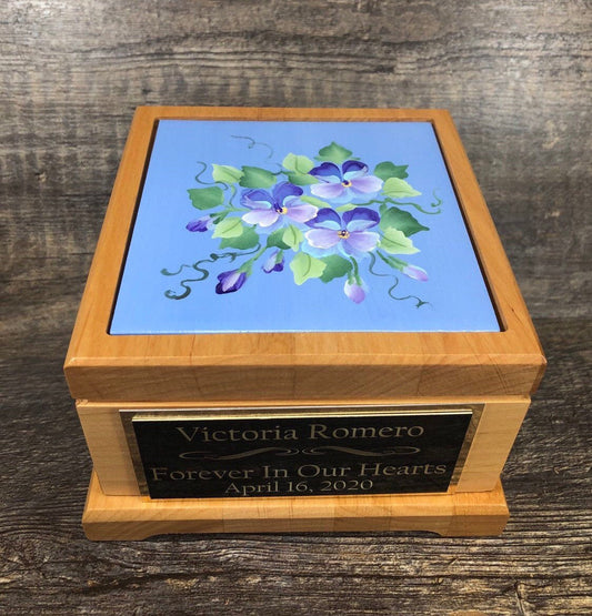 Baby Cremation Urn Hand Painted Flowers Infant Urn For Ashes Small Child Boy Girl Memorial Human Urn Custom Engraved Tag Memorial Keepsake