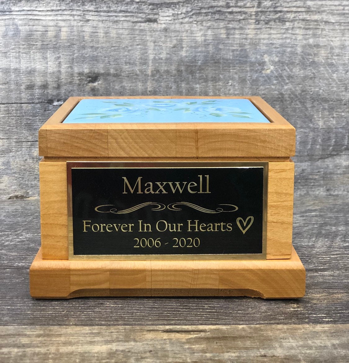 Dog Urn Small Pet Urn Pet Memorial Keepsake Box Cremation Urn Hand Painted Roses Tile & Tag Red Alder Small Dog / Animal Cat Urn Up To 25lbs