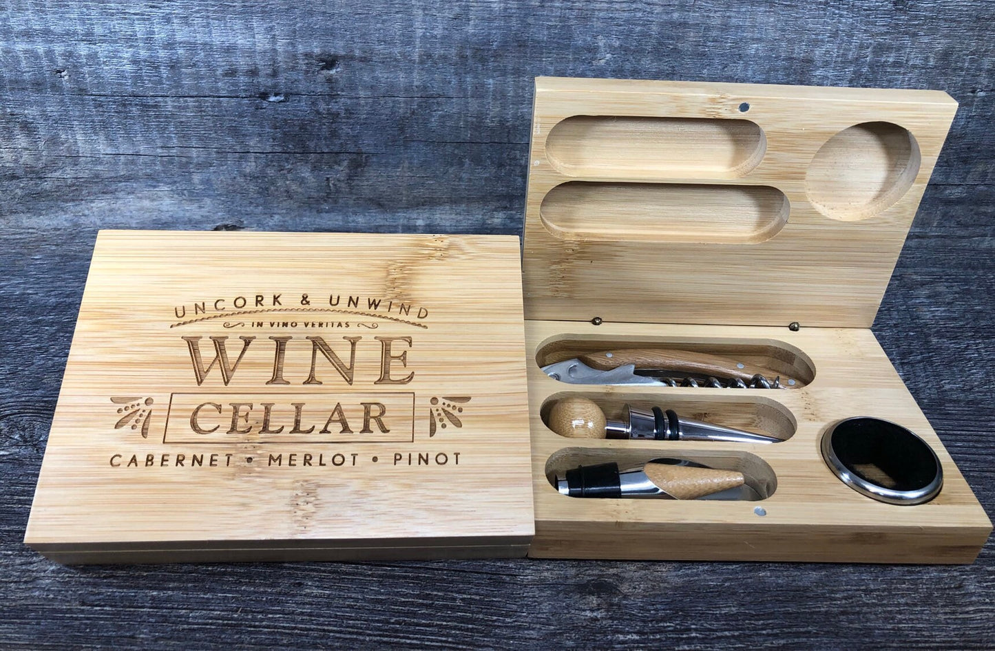 Wine Tool Gift Set Wine Lover Gift Birthday Gift Christmas Gift Bamboo Cork Screw & Bottle Stopper Father's Day Dad Gift Thank You Gift