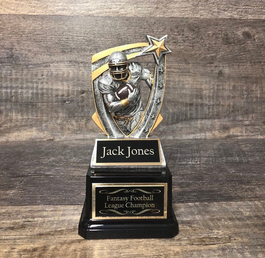 Fantasy Football Trophy FFL Football Trophy TWO Custom Engraved Tags Champion Winner Fantasy League Custom Trophy Sports Award