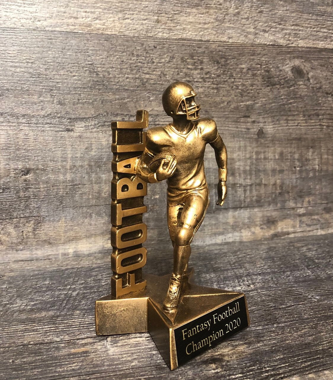 Fantasy Football Trophy FFL Trophy Gold Football Runner Custom Engraved Tag Champion Winner Fantasy League Custom Trophy Sports Award