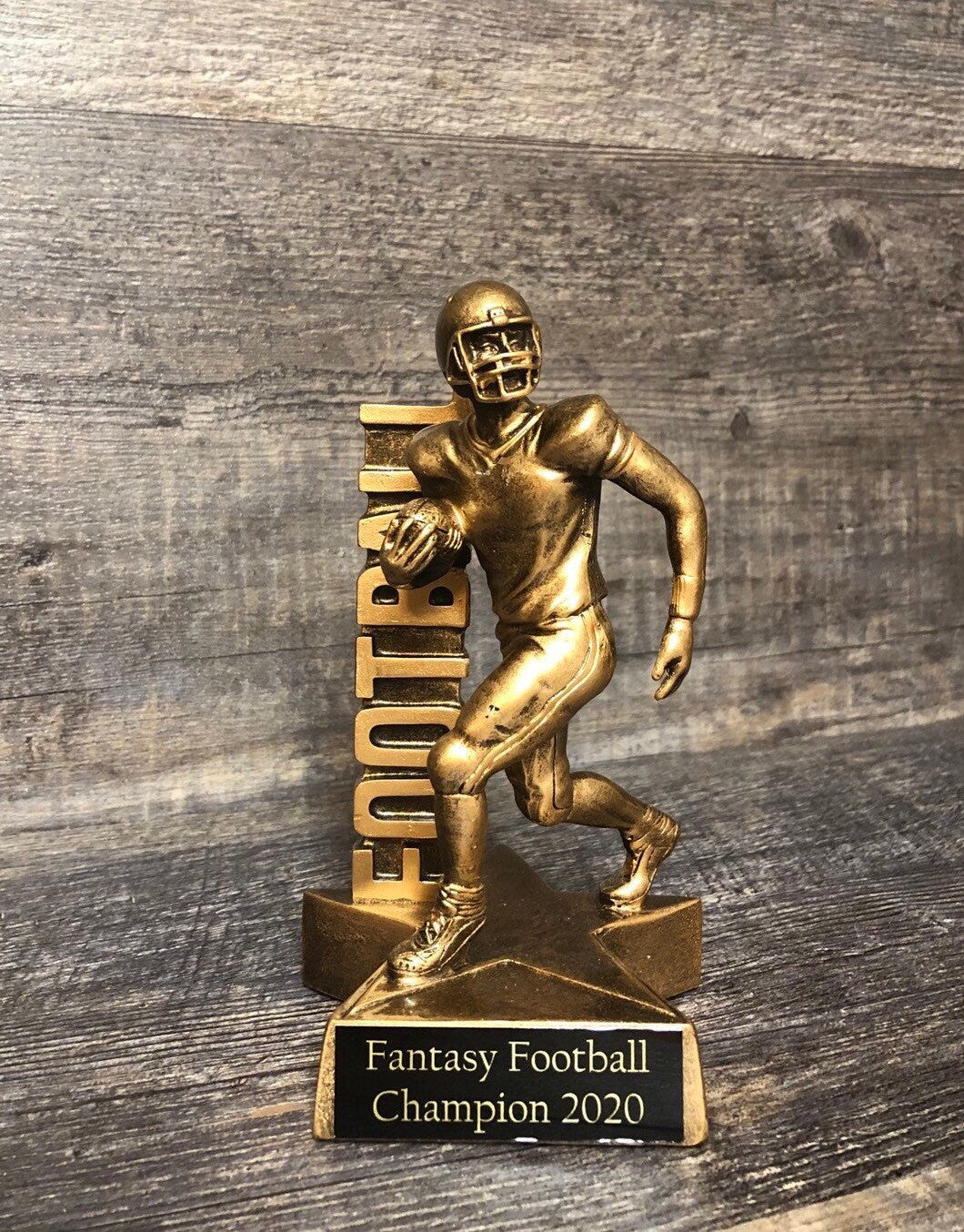 Fantasy Football Trophy FFL Trophy Gold Football Runner Custom Engraved Tag Champion Winner Fantasy League Custom Trophy Sports Award