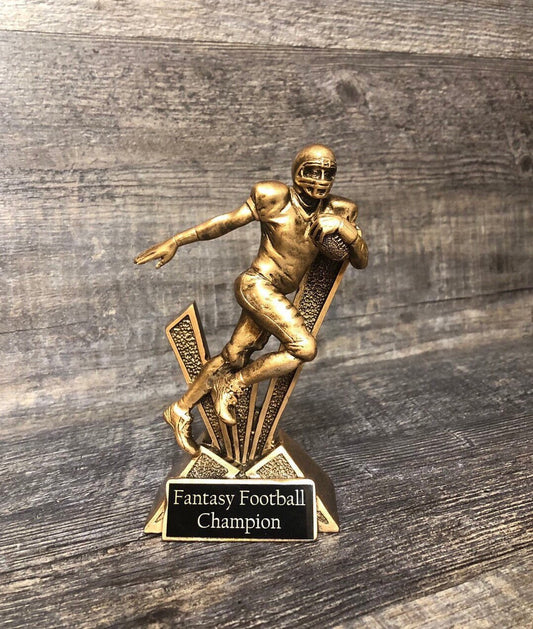 Fantasy Football Trophy FFL Trophy Gold Football Running Back Custom Engraved Tag Champion Winner Fantasy League Custom Trophy Sports Award