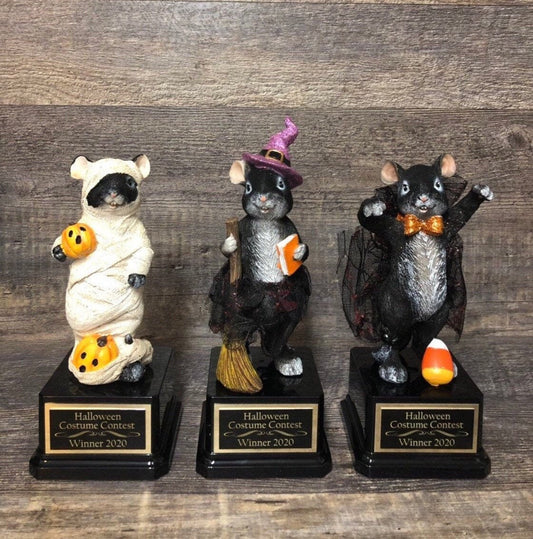 3 Halloween Trophies Costume Contest Best Pumpkin Carving Contest Scariest Costume Mice Trophy Halloween Decor Trunk or Treat