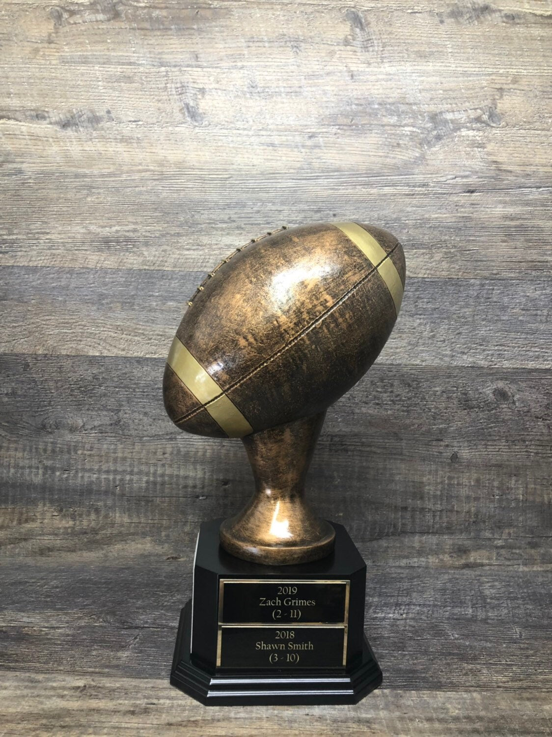 CUSTOM For Nat Fantasy Football 15" Antique Rustic Brown Football Trophy FFL Trophy 6 or 12 Year Perpetual Championship League Award Winner