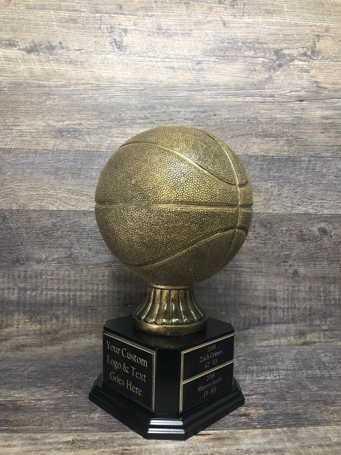 Fantasy Basketball Madness FULL SIZE Antique Gold Basketball 6 / 12  Perpetual Trophy League Bracket Winner Fantasy Basketball Award Trophy
