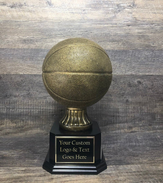Fantasy Basketball Madness FULL SIZE Antique Gold Basketball 6 / 12  Perpetual Trophy League Bracket Winner Fantasy Basketball Award Trophy