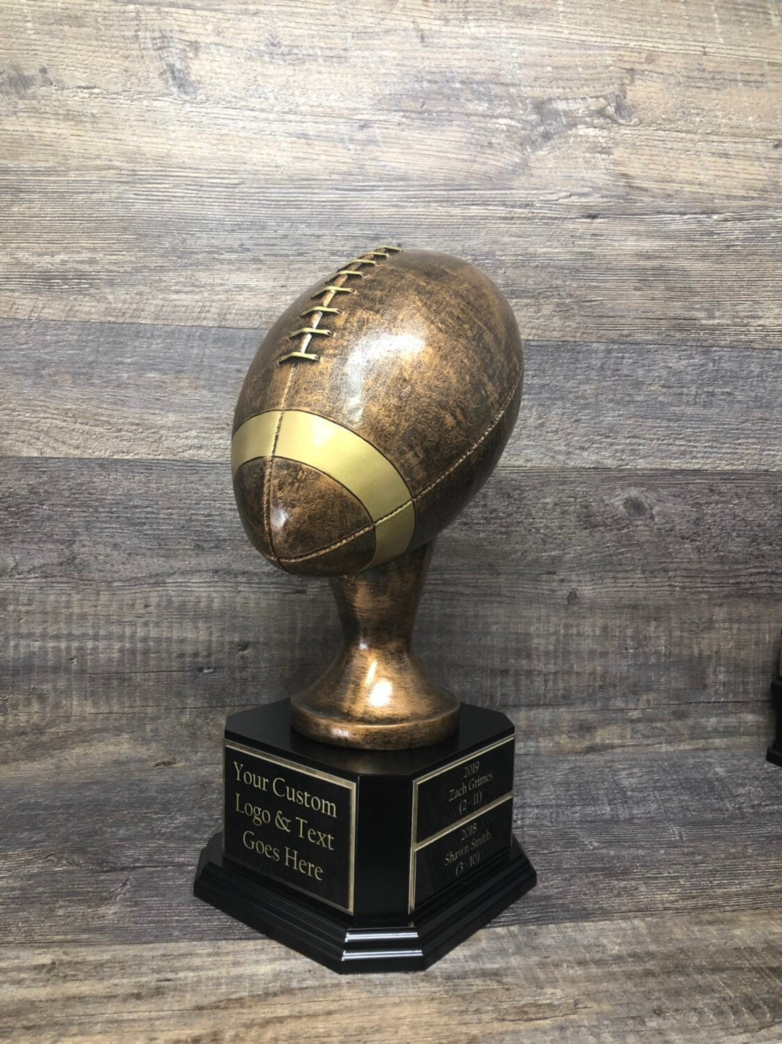 Perpetual Fantasy Football Trophy FULL SIZE 15" Antique Rustic Brown Football FFL Trophy 6 or 12 Year Championship League Award Winner