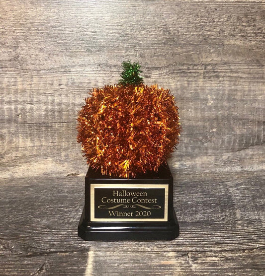 Halloween Trophy Tinsel Pumpkin Budget Friendly Carving Contest Costume Contest Winner Jack O Lantern Economy Trunk or Treat Elegant Glitter