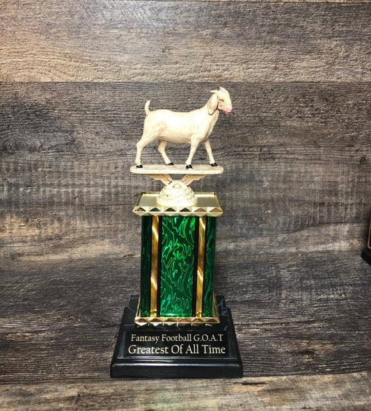 Fantasy Football Trophy Funny GOAT Greatest of All Time Award Bragging Rights Best Stats Top Score Achievement Award Personalize Winner