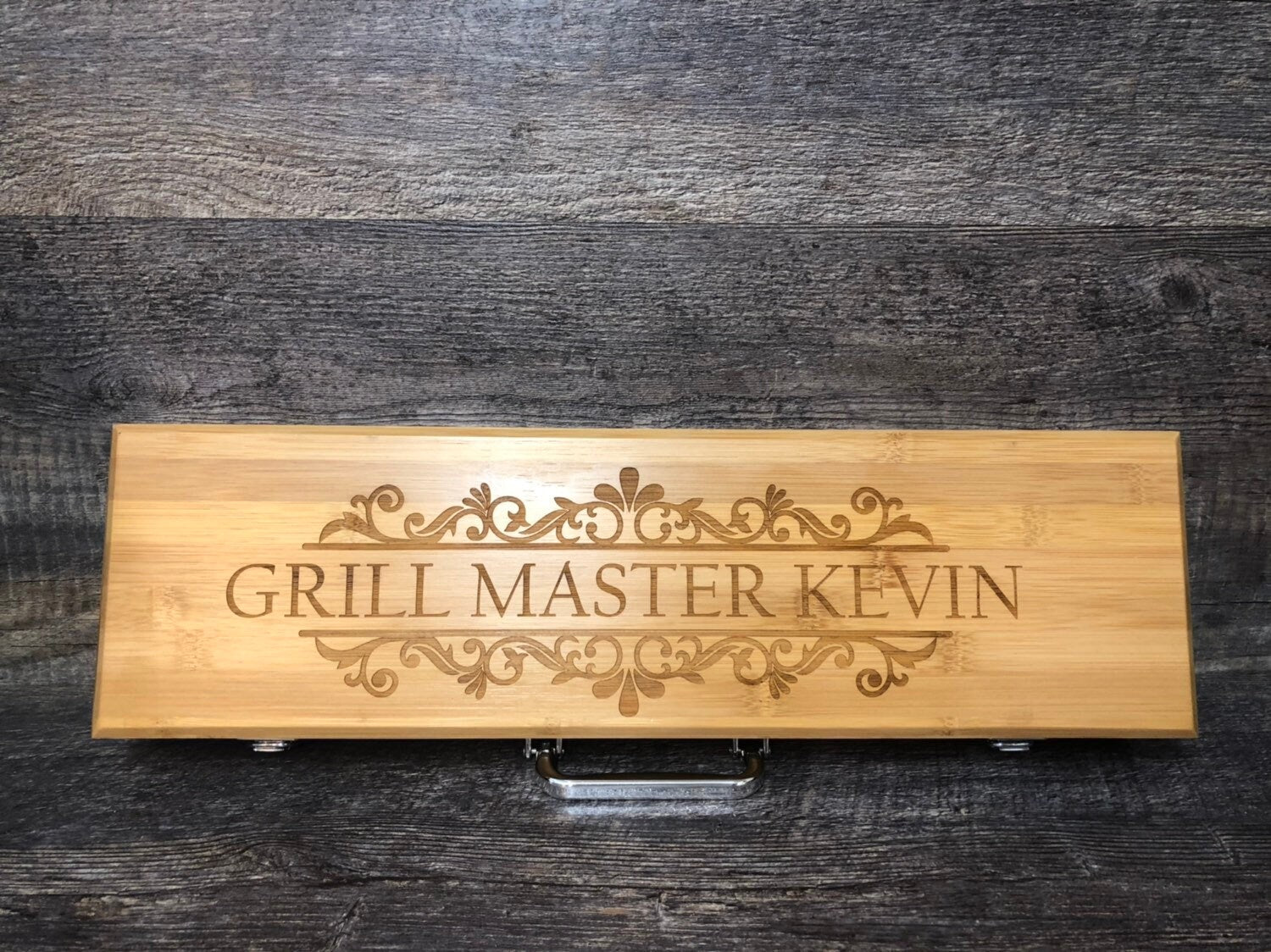 Personalized BBQ Set Grilling Tool Set Engraved Father's Day Gift For Him Birthday Gift Bamboo Grill Master Gift Set Grilling Set