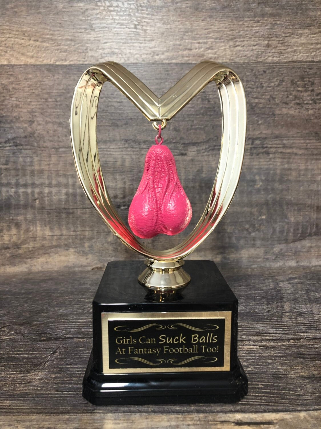 Girls Fantasy Football Loser Trophy Suck Balls Nut Sack Sacko Award Pink FFL Trophy Testicle Funny Last Place Adult Humor Gag Gift