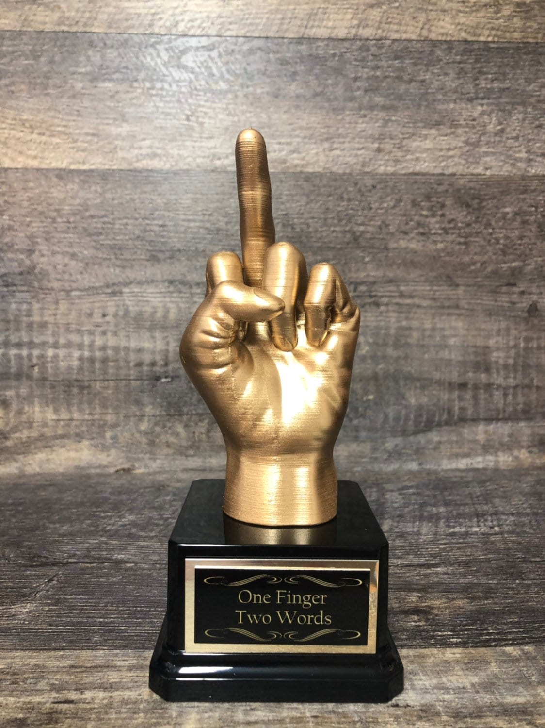 Middle Finger Fantasy Football League FFL Worst Stats Trophy Funny Flipping You The Bird F*ck You Trophy One Finger Two Words Award