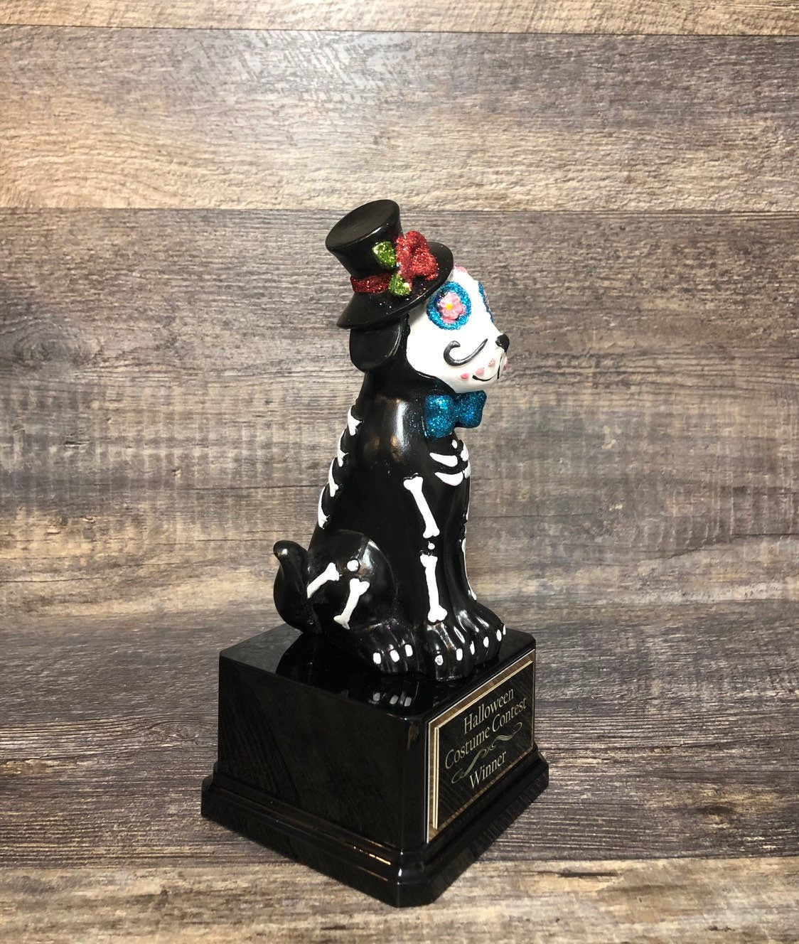 Halloween Trophy Day of the Dead Sugar Skull Dog Glitter Dia De Los Muertos Costume Contest Pumpkin Carving Contest Trophy Halloween Decor