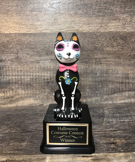 Halloween Trophy Trophies Day of the Dead Sugar Skull Cat Dia De Los Muertos Costume Contest Pumpkin Carving Contest Trophy Halloween Decor