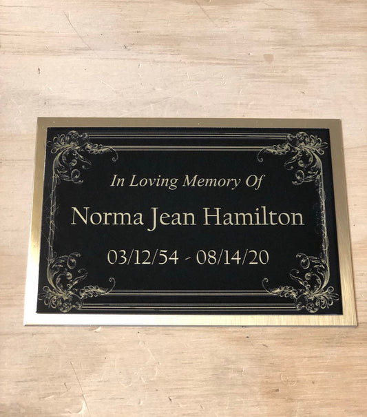 Cremation Urn Name Plate Custom Engraved Memorial Urn Tag Plaque Black/Gold Backing Engraved Urn Name Plate In Loving Memory of