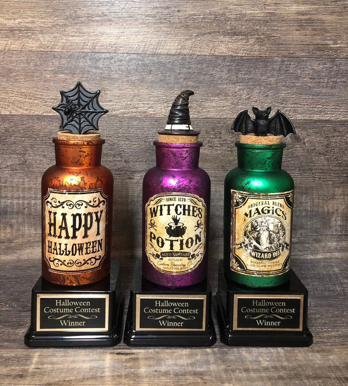 Halloween Trophies Potion Bottles Pumpkin Carving Contest Best Costume Contest Jack O Lantern Vintage Halloween Decor Halloween Trophy