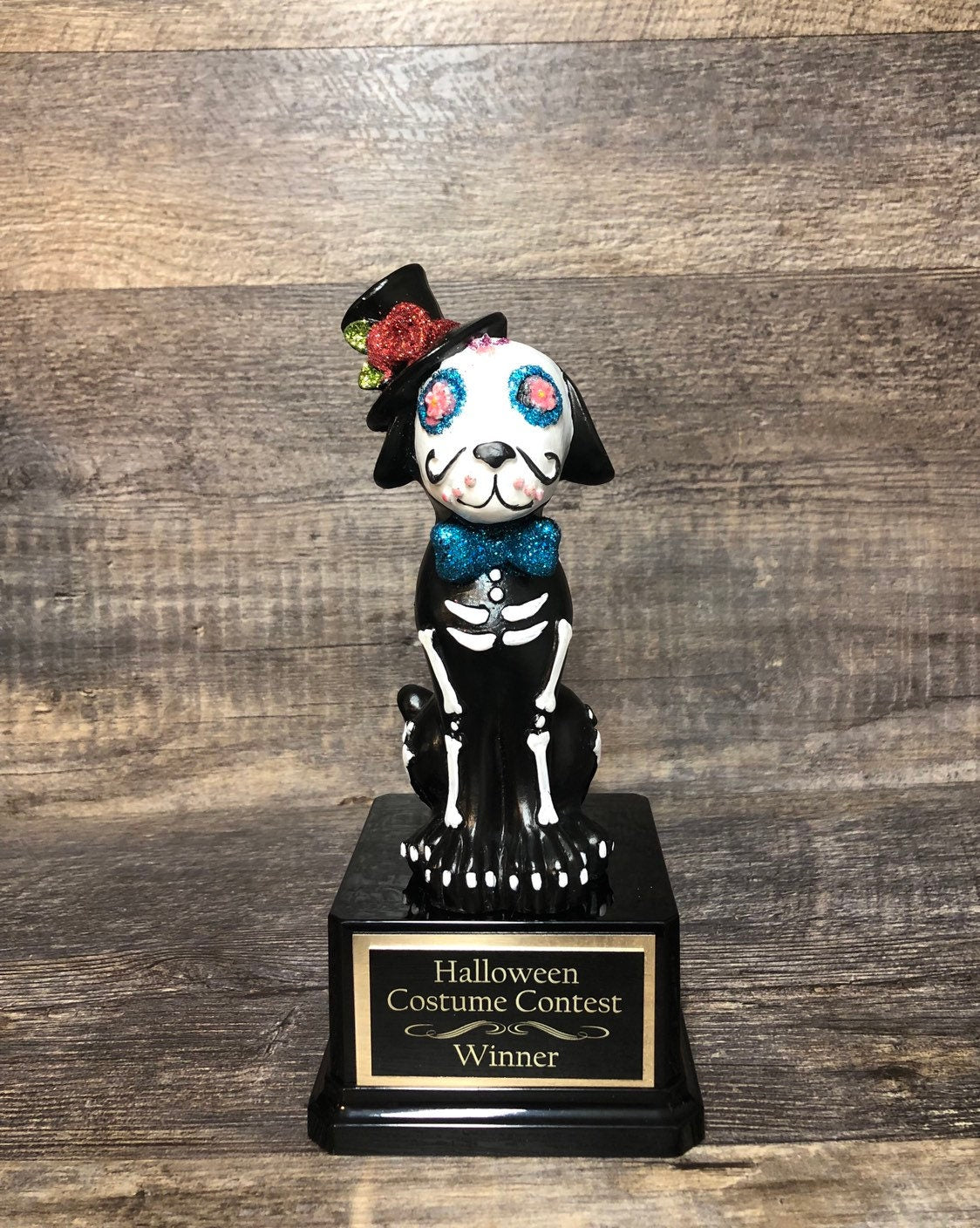 Halloween Trophy Day of the Dead Sugar Skull Dog Glitter Dia De Los Muertos Costume Contest Pumpkin Carving Contest Trophy Halloween Decor