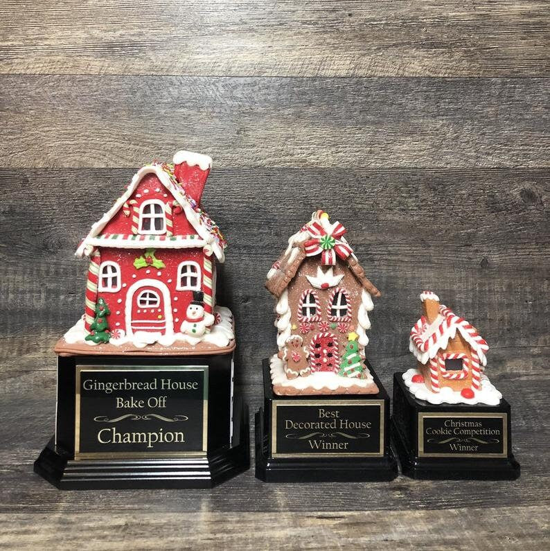 Gingerbread House Cookie Decorating Champion Bake Off Trophy 10" Med Size Ugly Sweater Trophy Christmas Holiday Party Santa Christmas Decor