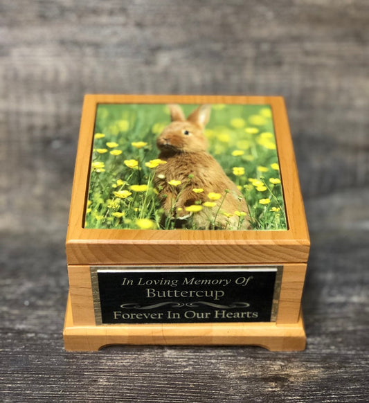 Bunny Urn Rabbit Urn Small Animal Pet Urn Guinea Pig Urn Pet Memorial Keepsake Box Cremation Urn Custom Photo Tile & Engraved Tag To 25lbs