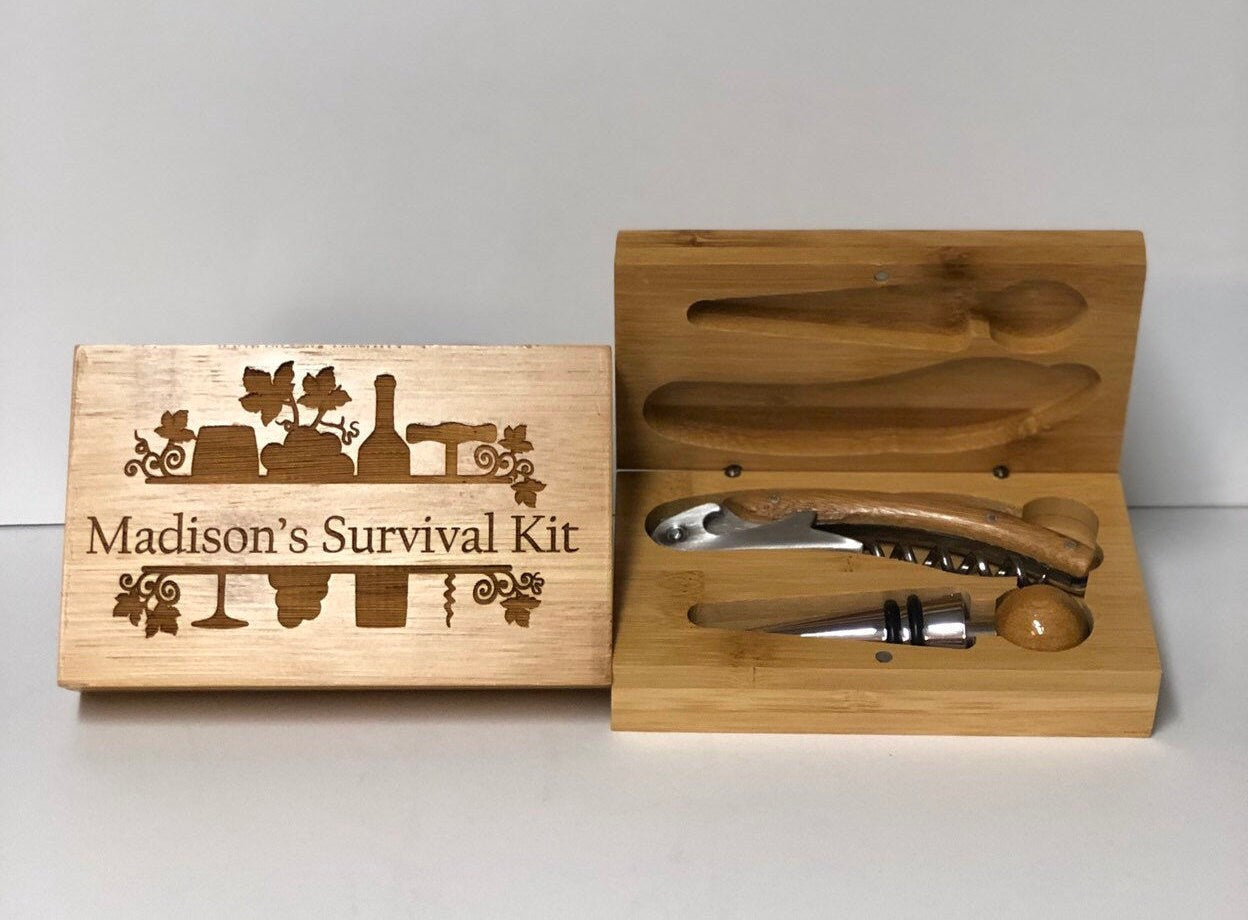Personalized Wine Tool Gift Set Christmas Gift Survival Kit Mom Dad Birthday Wine Lover Gift Thank You Hostess Gift Cork Screw & Stopper